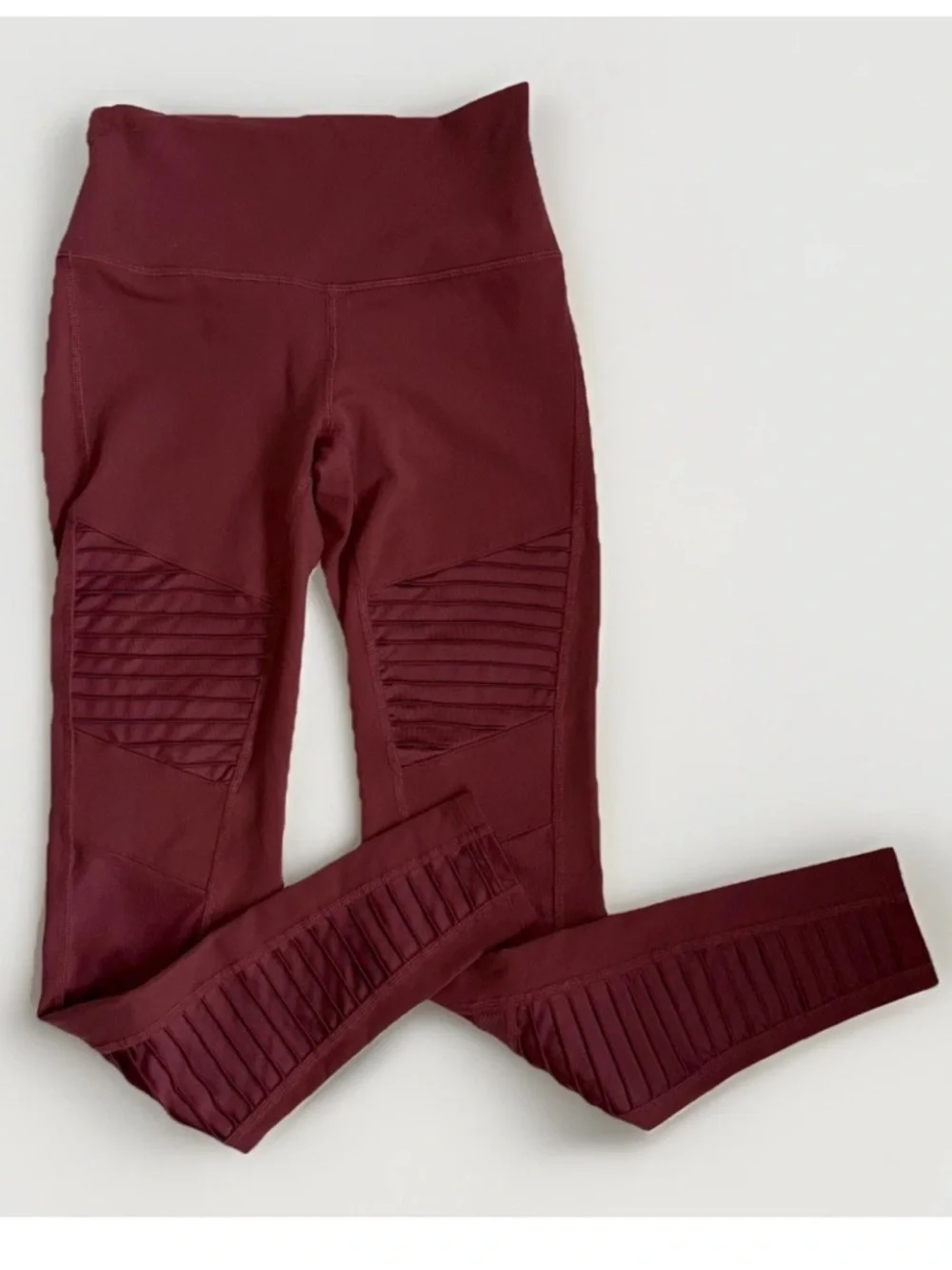 ALO Yoga Moto High Waist Ribbed Mesh Panel Leggings Cherry Sz Small Yoga Gym